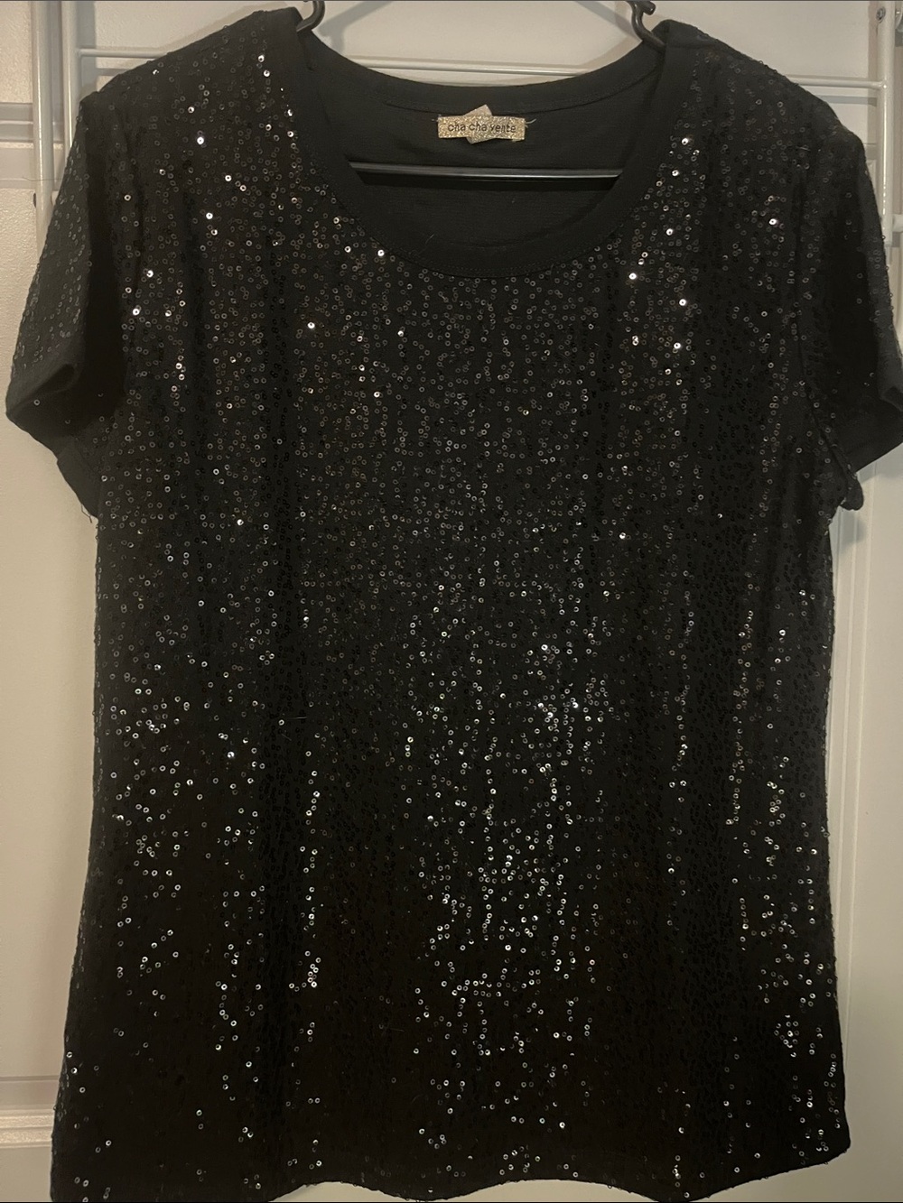 Jet Black Glitter Short Sleeve Top